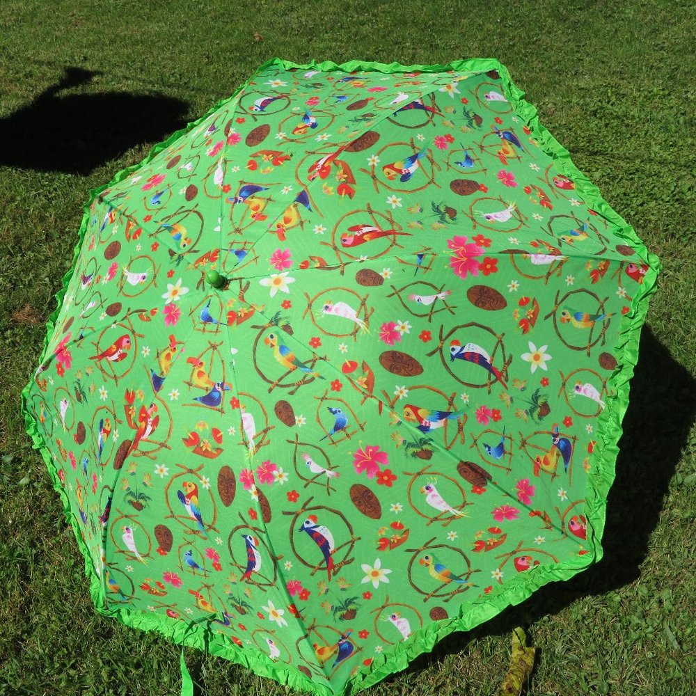 -DISNEY PARKS ENCHANTED TIKI ROOM UMBRELLA FEATURING A MACAW NAMED JOSE O…